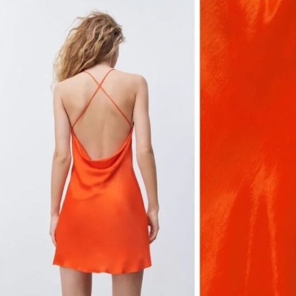 Zara Orange/Red Satin Effect Mini Dress Size Small - Picture 2 of 10